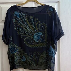 Elegant Navy Blue Sheer Top